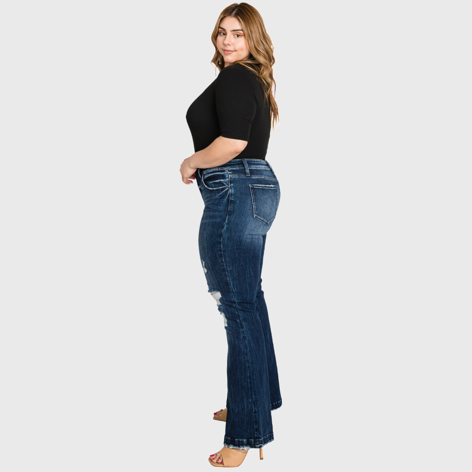 PLUS MID RISE STRETCH FLARE WITH TROUSER HEM JEAN