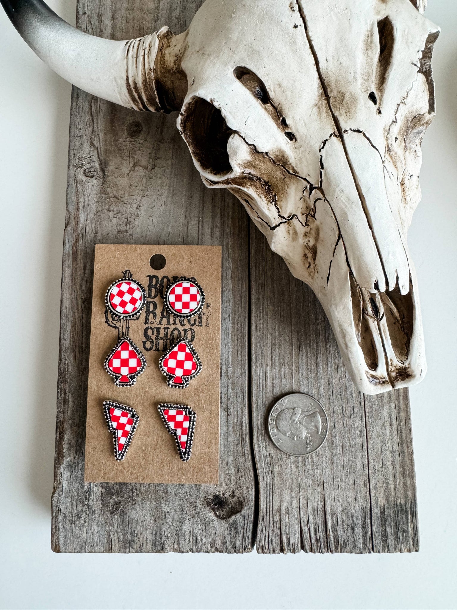 Western Checker Shape Post Combo Earring Set