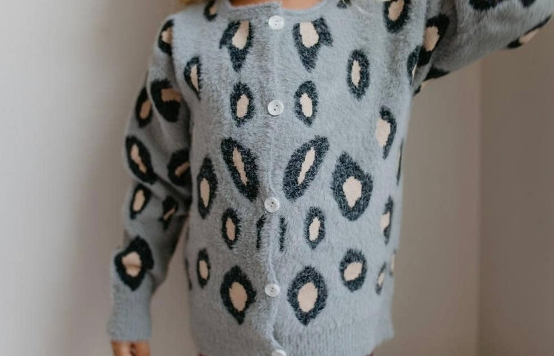 Girls gray leopard cardigan